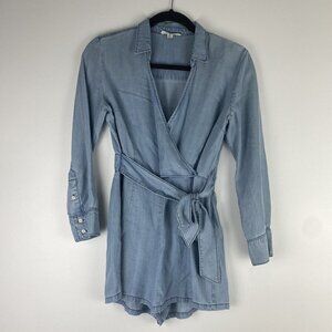 BB Dakota Women's Wrap Style Romper Size 0 Chambray Lyocell Denim Long Sleeve